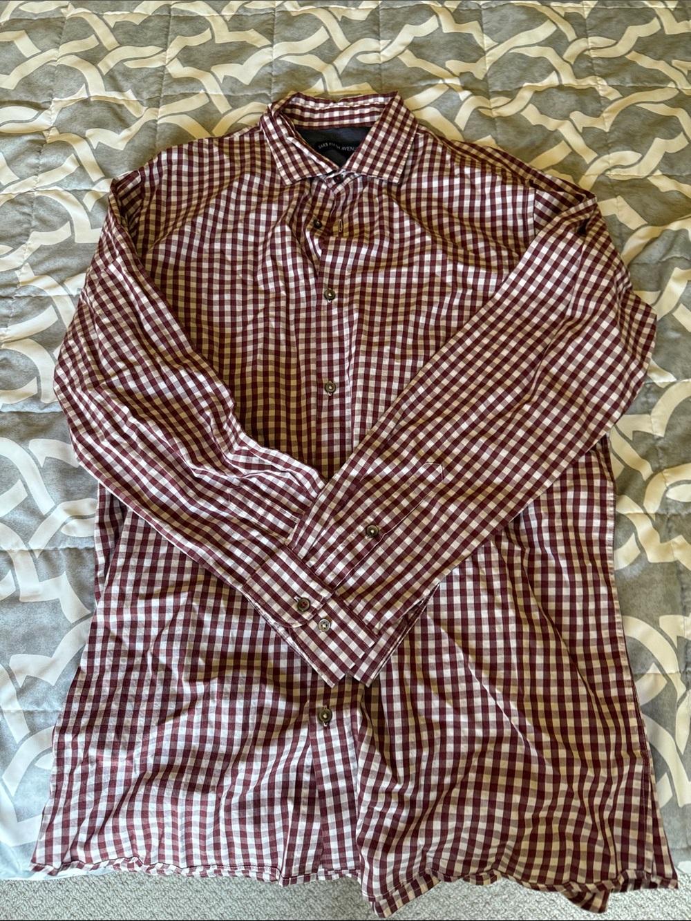 Saks Fifth Avenue Men's Burgundy and White Check Button-Down Shirt